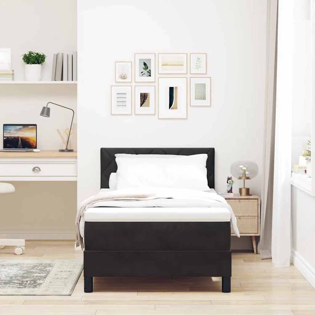 Letto a Sorgente LED con materasso Nero 90 x 200 cm Velluto 3342694