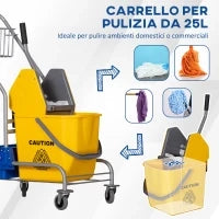 Carrello Pulizie con Strizzatore, Secchio 25L e Ripiano in Plastica, in PP e Metallo, 72x49.5x95 cm, Blu e Giallo