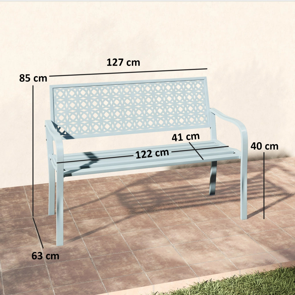Panchina da Giardino 2 Posti ¨C Minimal ¨C Acciaio Blu con Braccioli