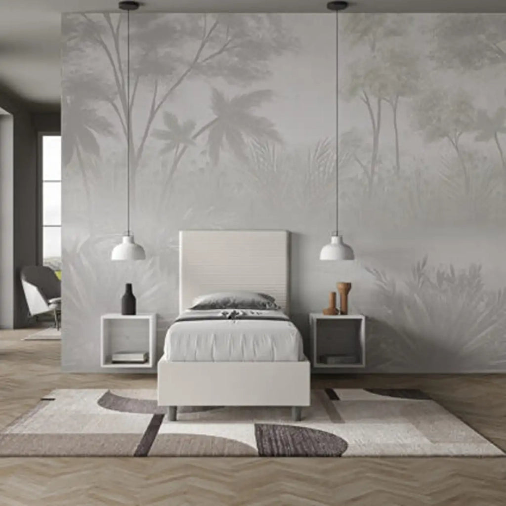 Letto singolo contenitore imbottito 90x200 similpelle bianco Focus