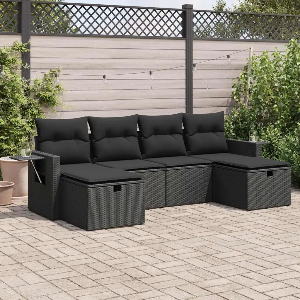 Set Divano da Giardino 6 pz con Cuscini Nero in Polyrattan 3325521