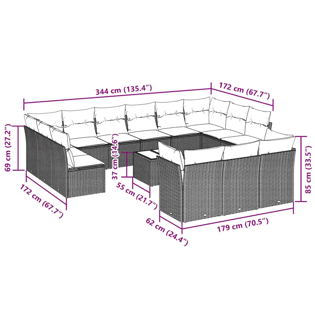Set Divani da Giardino 14pz con Cuscini in Polyrattan 3250301
