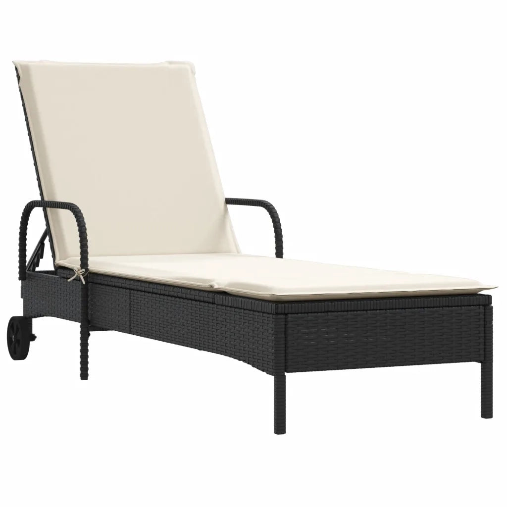 Lettini Prendisole con Cuscini 2 pz Neri in Polyrattan