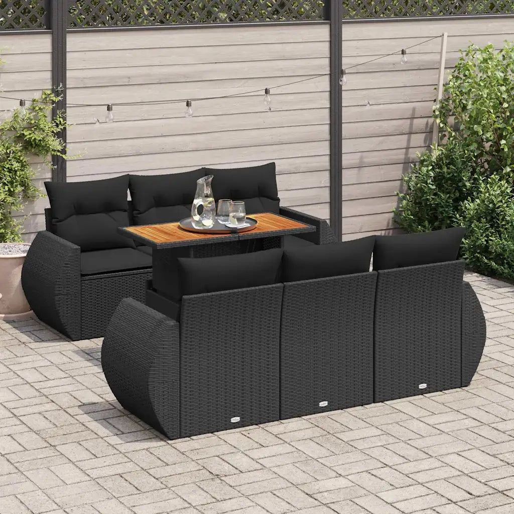 Set Divani da Giardino con Cuscini 7pz Nero Polyrattan 3327219