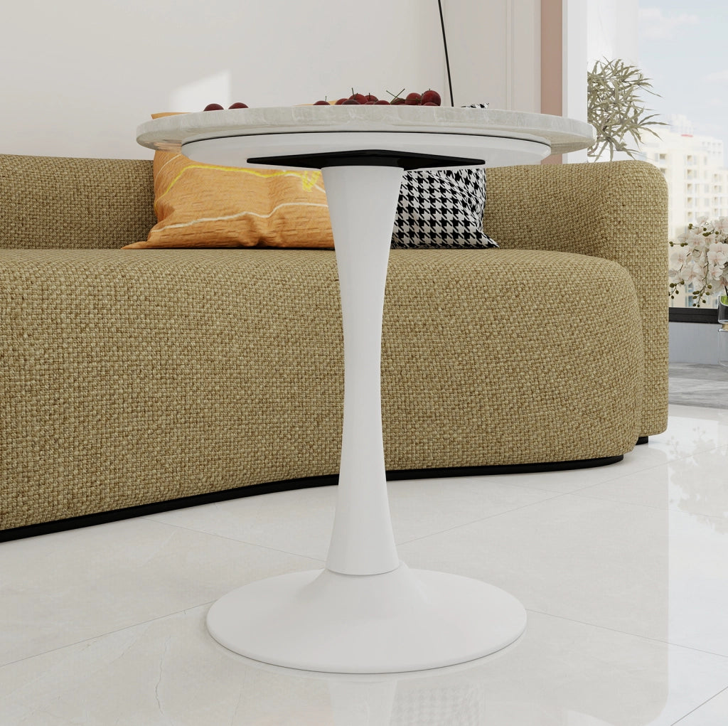 Tavolino rotondo moderno 77;5x77;5 cm in marmo artificiale bianco
