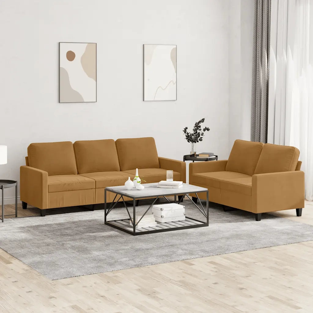 Set di Divani 2 pz con Cuscini Marrone in Velluto