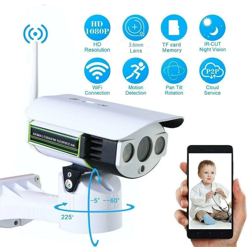 Trade Shop - Telecamera Esterna Ip Camera Hd 1080p Wireless Led Ir Lan Motorizzata Wifi Rete -