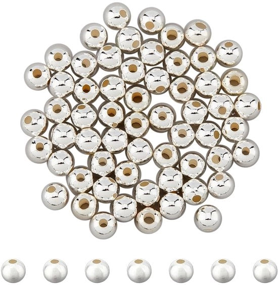 Bolle di alluminio rotonde - Sieramenti - Argento sterling 925 - Piccole goccie - Ideali per bracciali DIY - 60 pezzi