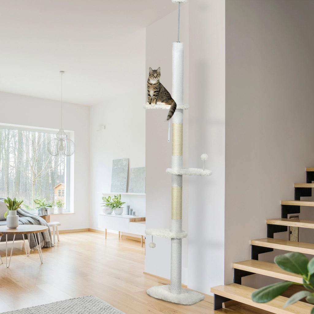 Tiragraffi per Gatti da Soffitto ¨C Xylo ¨C Regolabile 225-255 cm Sisal Bianco