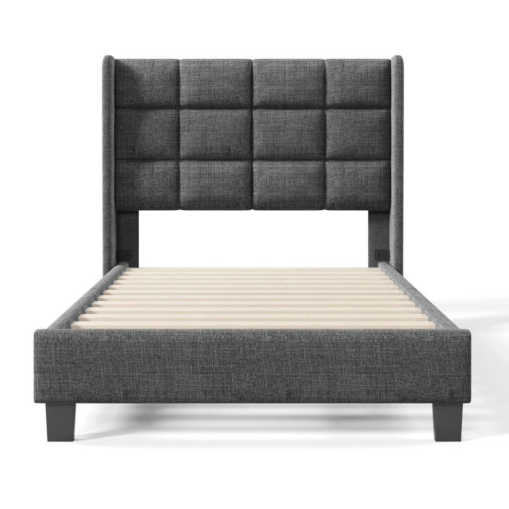 letto imbottito lino grigio 90x200 cm
