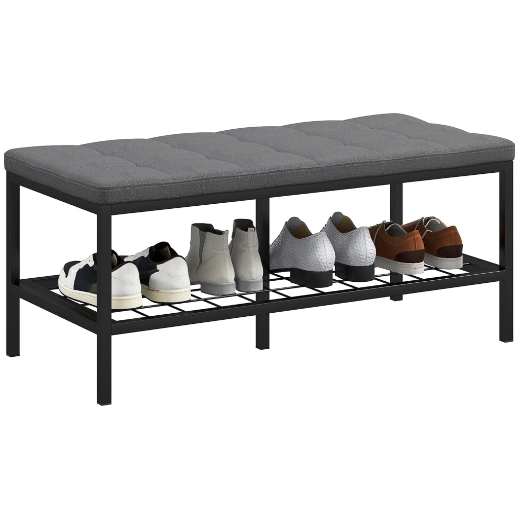 Panca con cuscino, scarpiera e ripiano ¨C Minimal ¨C Grigio, 90x41x40cm