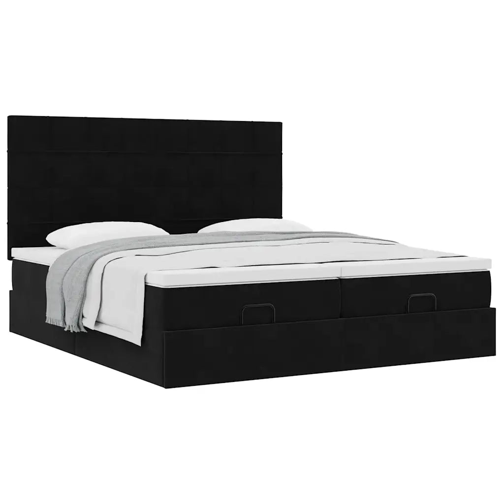 Struttura Letto Pouf con Materassi Nero 160x200 cm in Velluto 3313768