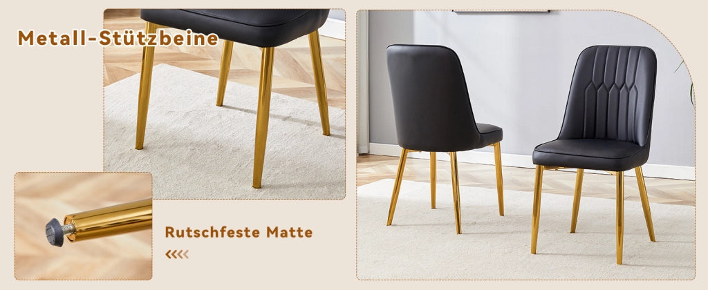Sedie da Pranzo in Similpelle Nera con Gambe in Metallo ¨C MINIMAL ¨C Set 2 Pezzi