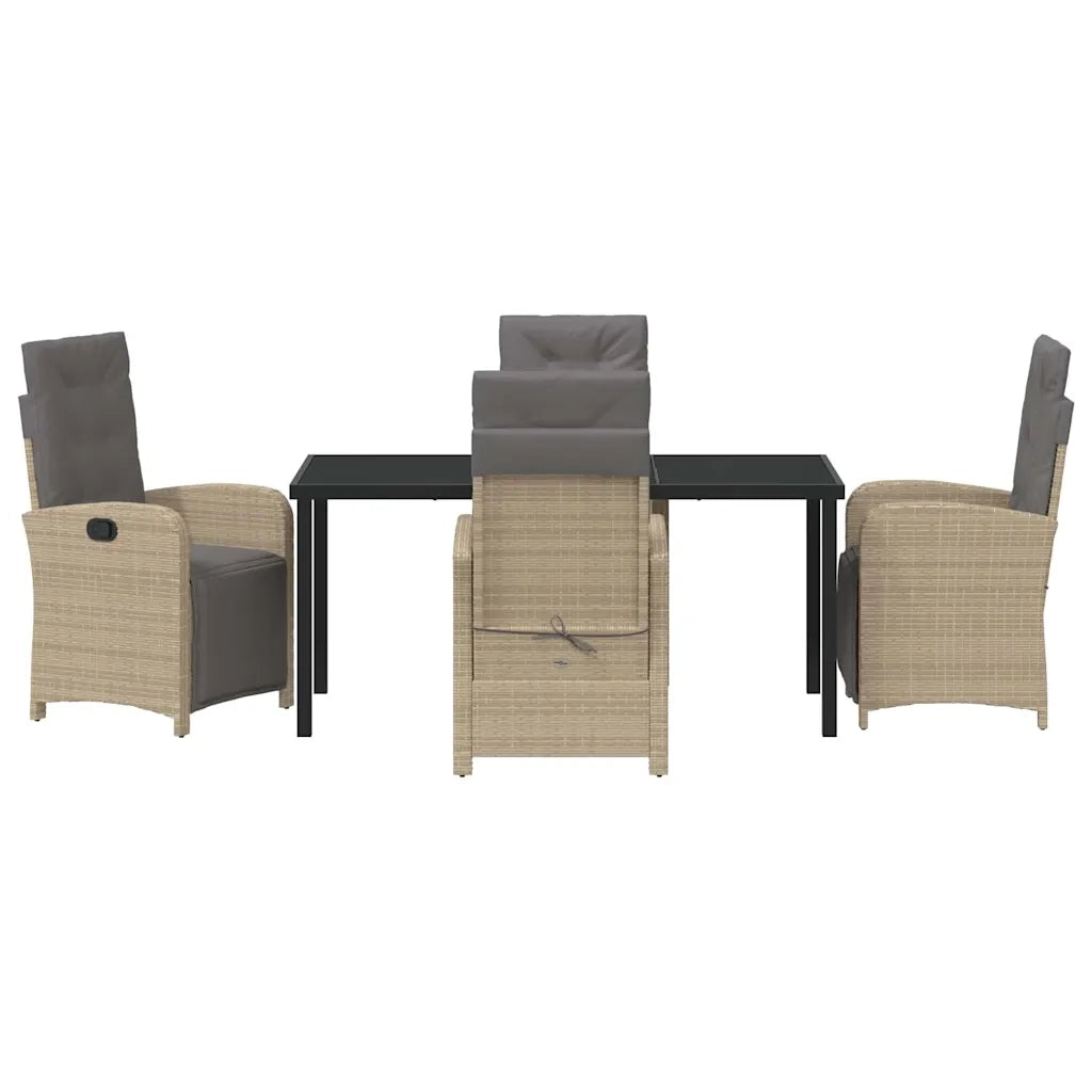 Set da Pranzo per Giardino con cuscino 5 pcs Beige polyrattan
