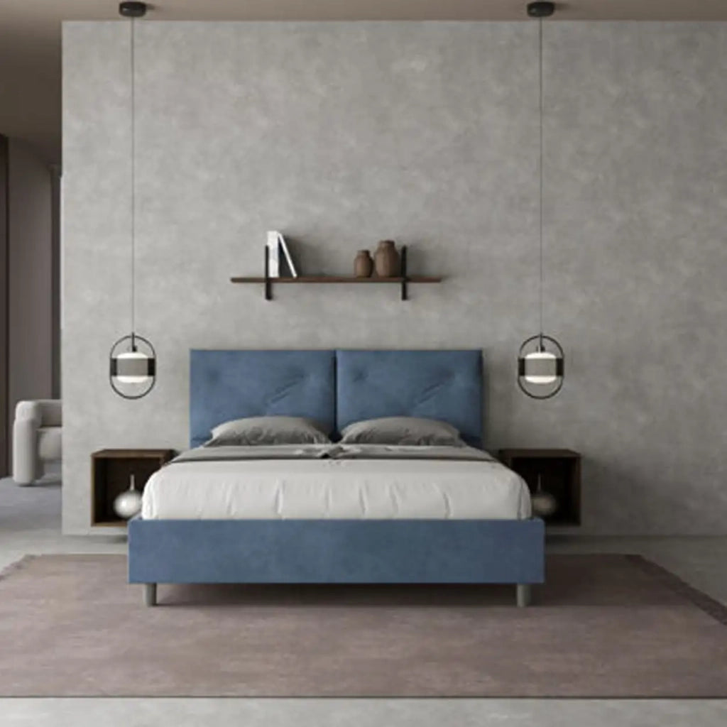 Letto matrimoniale con rete imbottito 160x190 microfibra blu Appia
