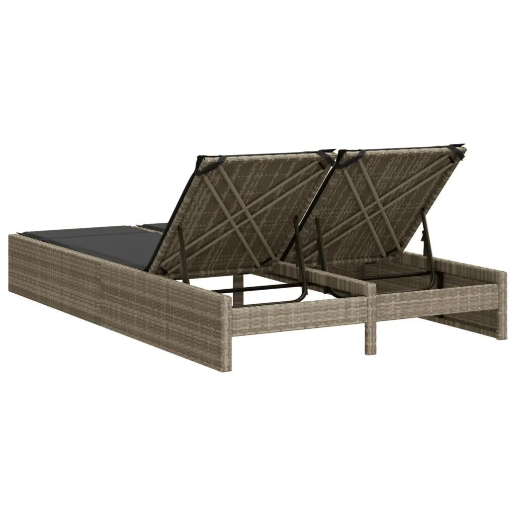Lettino Prendisole | Sdraio da giardino | Lettino da sole Doppio con Cuscini Grigio Chiaro Polyrattan