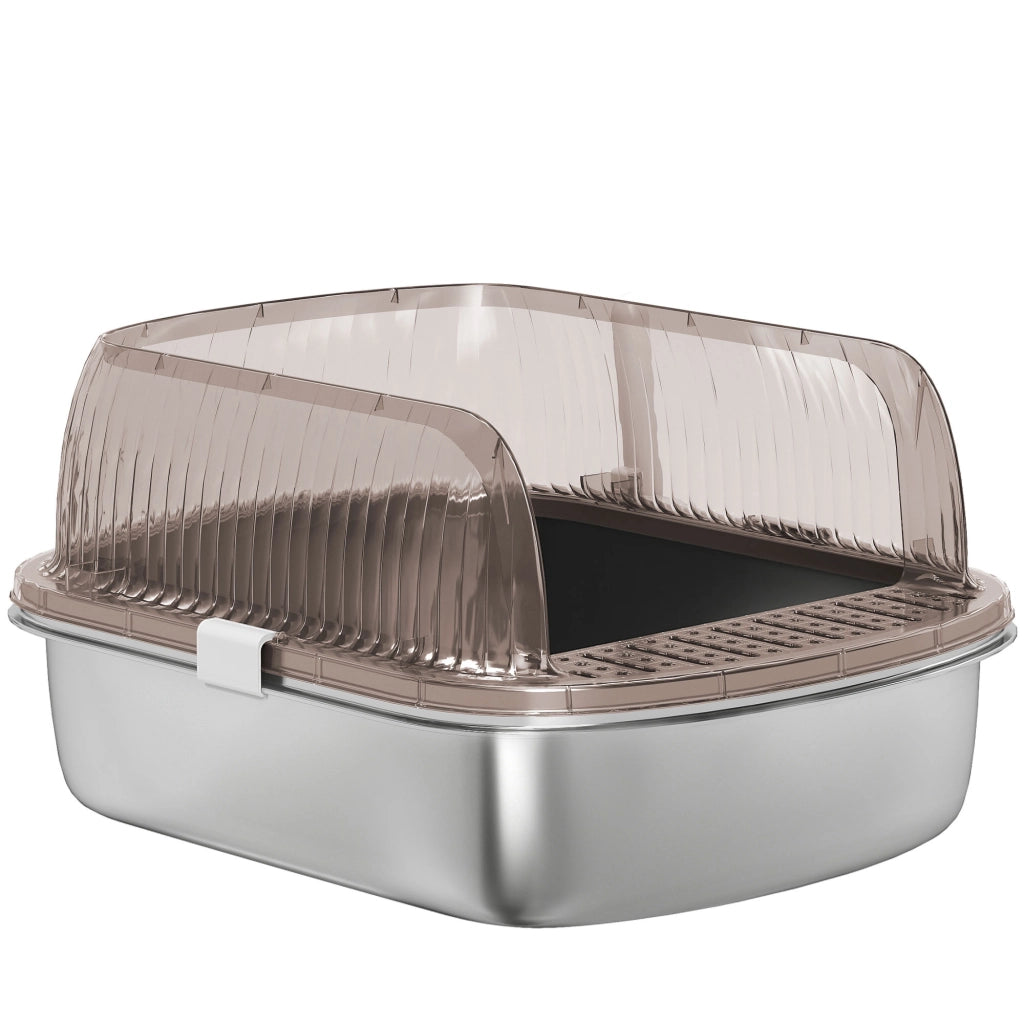 Arenero per Gatti Coperto con Vassoio Acciaio Inossidabile ¨C zephmum ¨C Grigio