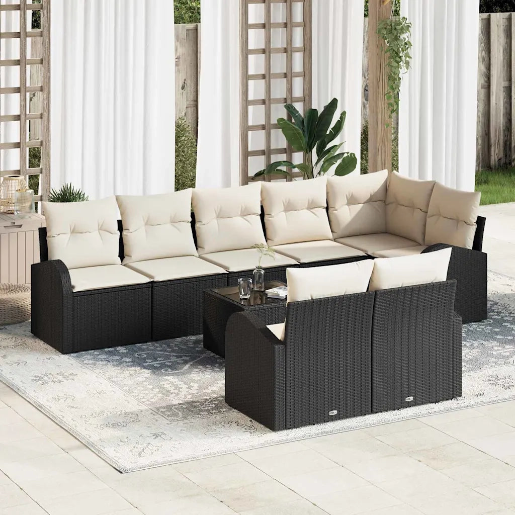 Set Divano da Giardino Nero e Crema 55 x 55 x 37 cm polyrattan 3346097