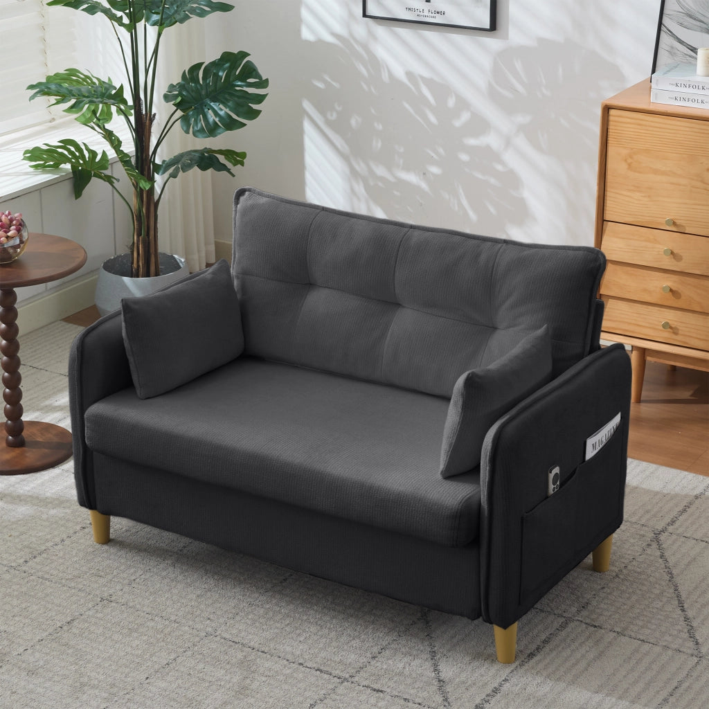 Divano 2 Posti con Braccioli e Tasche Laterali ¨C MINIMAL ¨C Chenille, Grigio Scuro