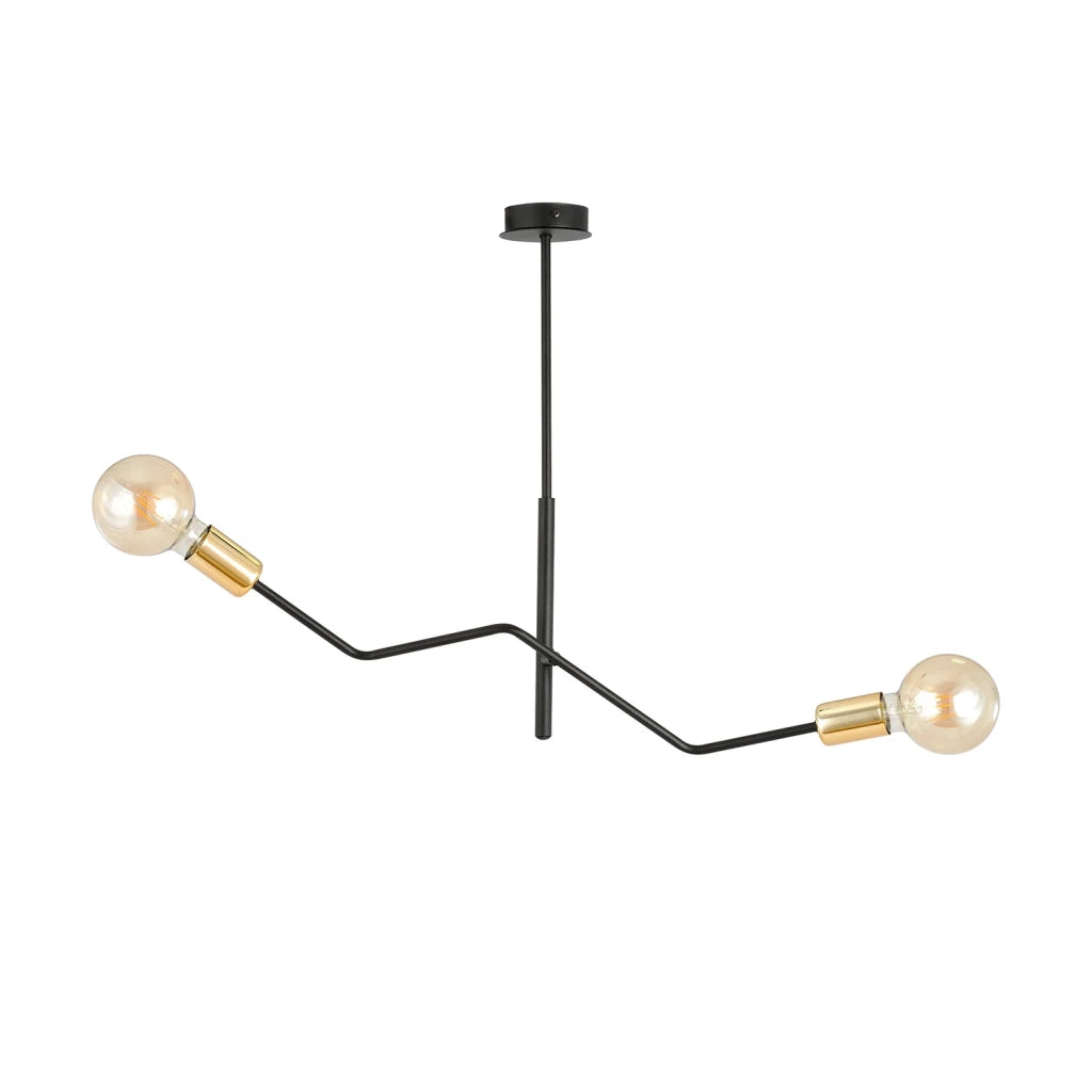 Sospensione Industrial 2 Luci Temi In Acciaio Nero E Oro Bracci Regolabili