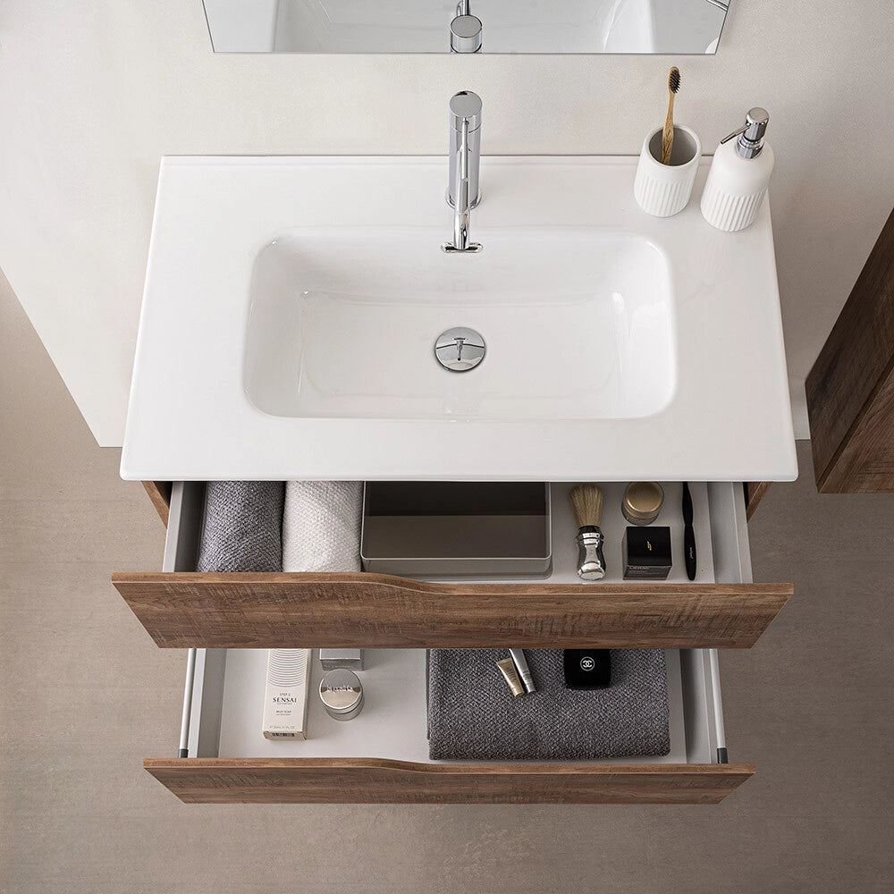 Mobile bagno sospeso 100cm tabacco e tortora con lavabo Sumya