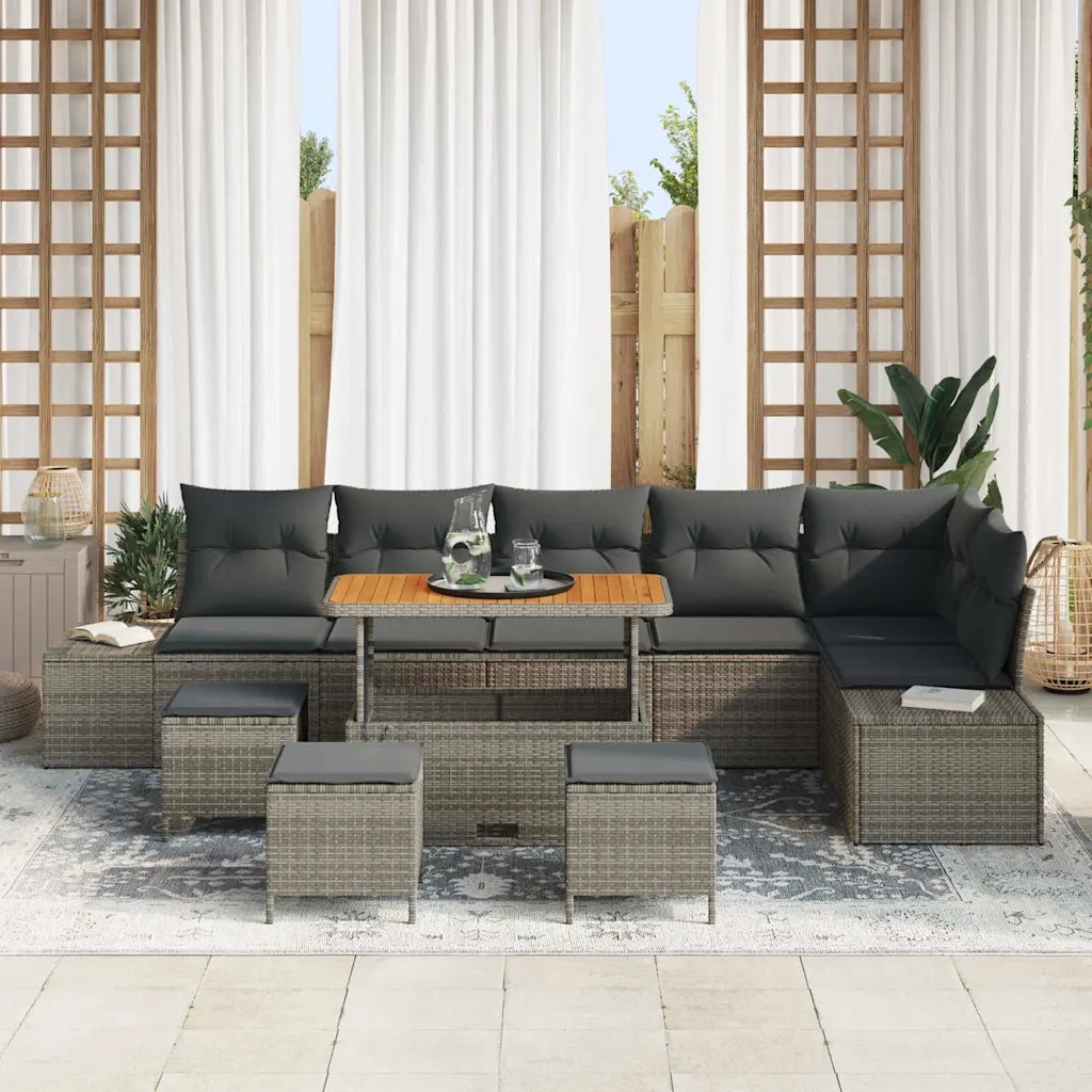 Set Divano da Giardino con cuscino 10 pcs Grigio polyrattan