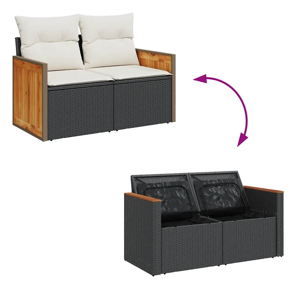 Set Divani da Giardino con Cuscini 7pz Nero Polyrattan 3326039