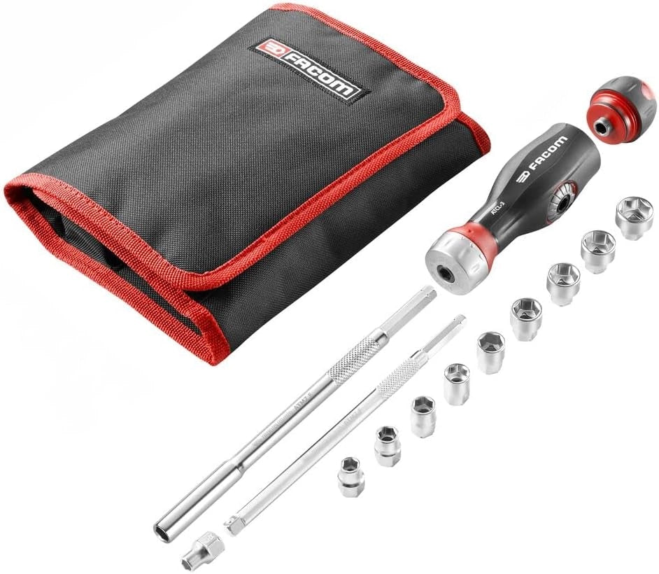 Composizione di cacciaviti 3 in 1 protwist multilame a doppio cricchetto con composizione di prese da 1/4" manico ergonomico bi-materiale, cricchetto 45 denti di alta qualità, 12 pezzi