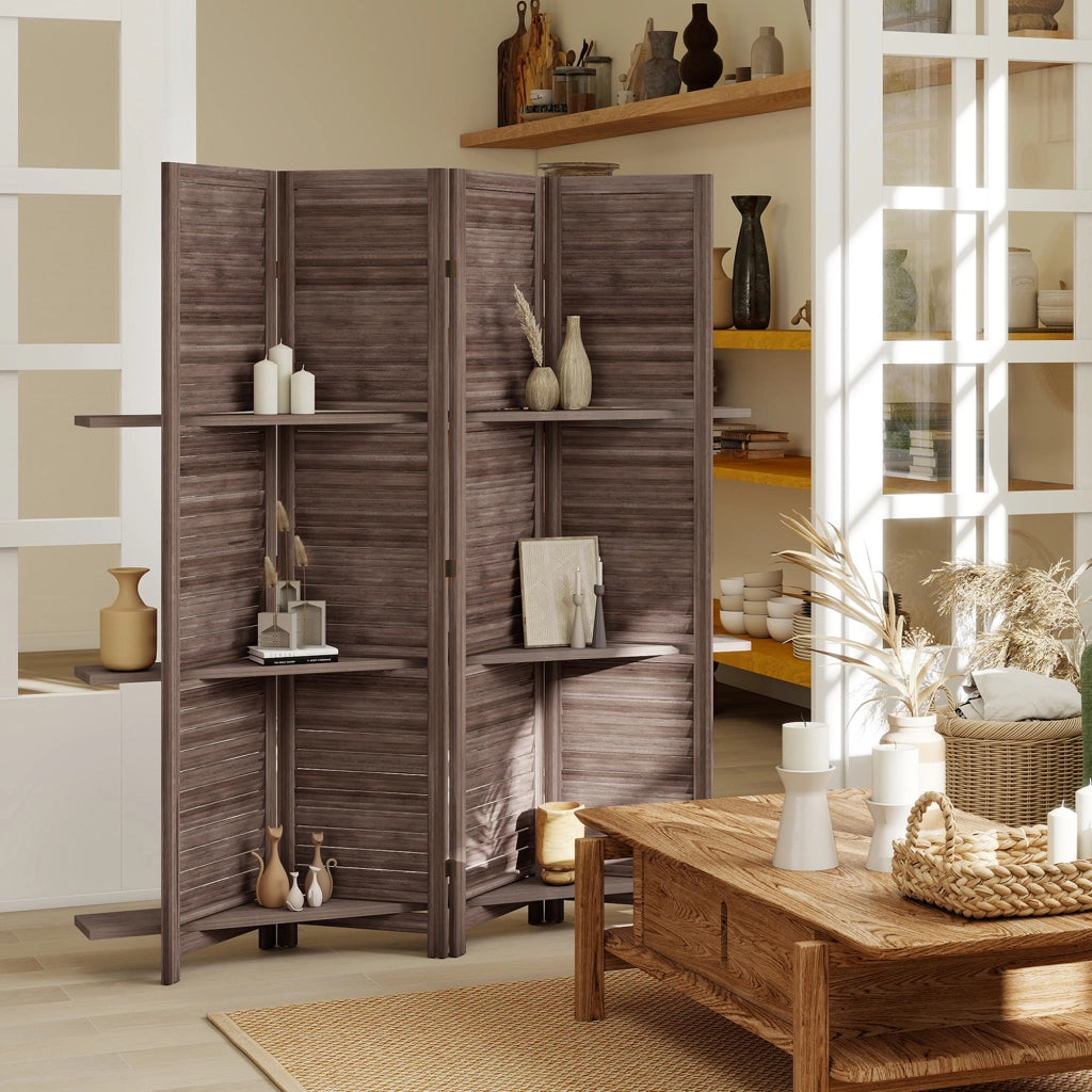 Paravento in legno 4 pannelli ¨C zephmum ¨C 160x170 cm noce
