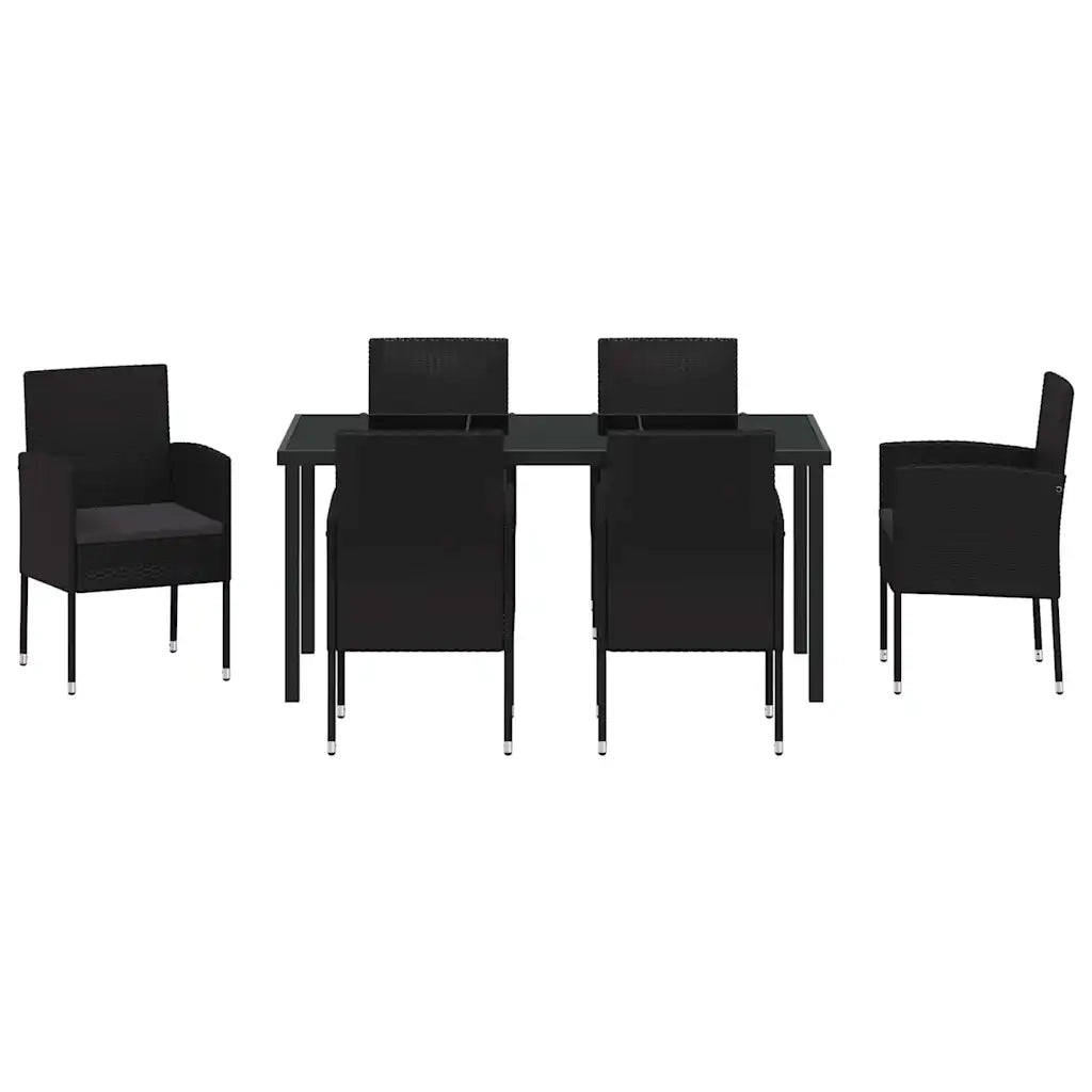 Set da Pranzo per Giardino con cuscino 7 pcs Nero polyrattan