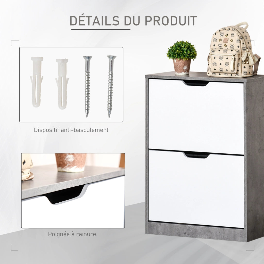 Scarpiera mobile ingresso ¨C Xylo ¨C 2 ante, grigio e bianco, 62.5x26x81 cm