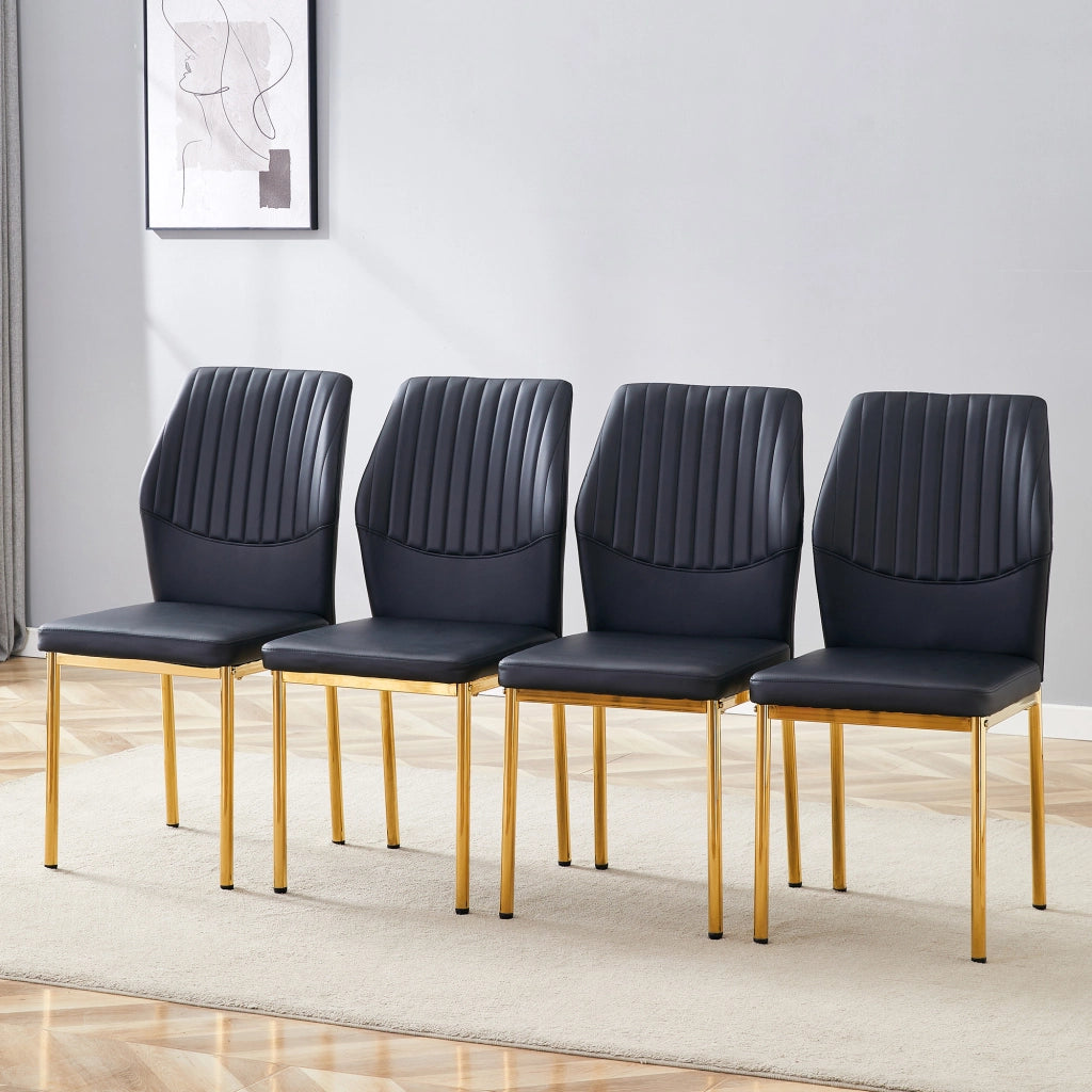 Set 4 Sedie da Pranzo ¨C MINIMAL ¨C PU Nero, Gambe Oro in Metallo