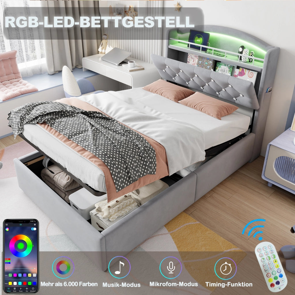 letto imbottito tessuto grigio 90 x 200 cm