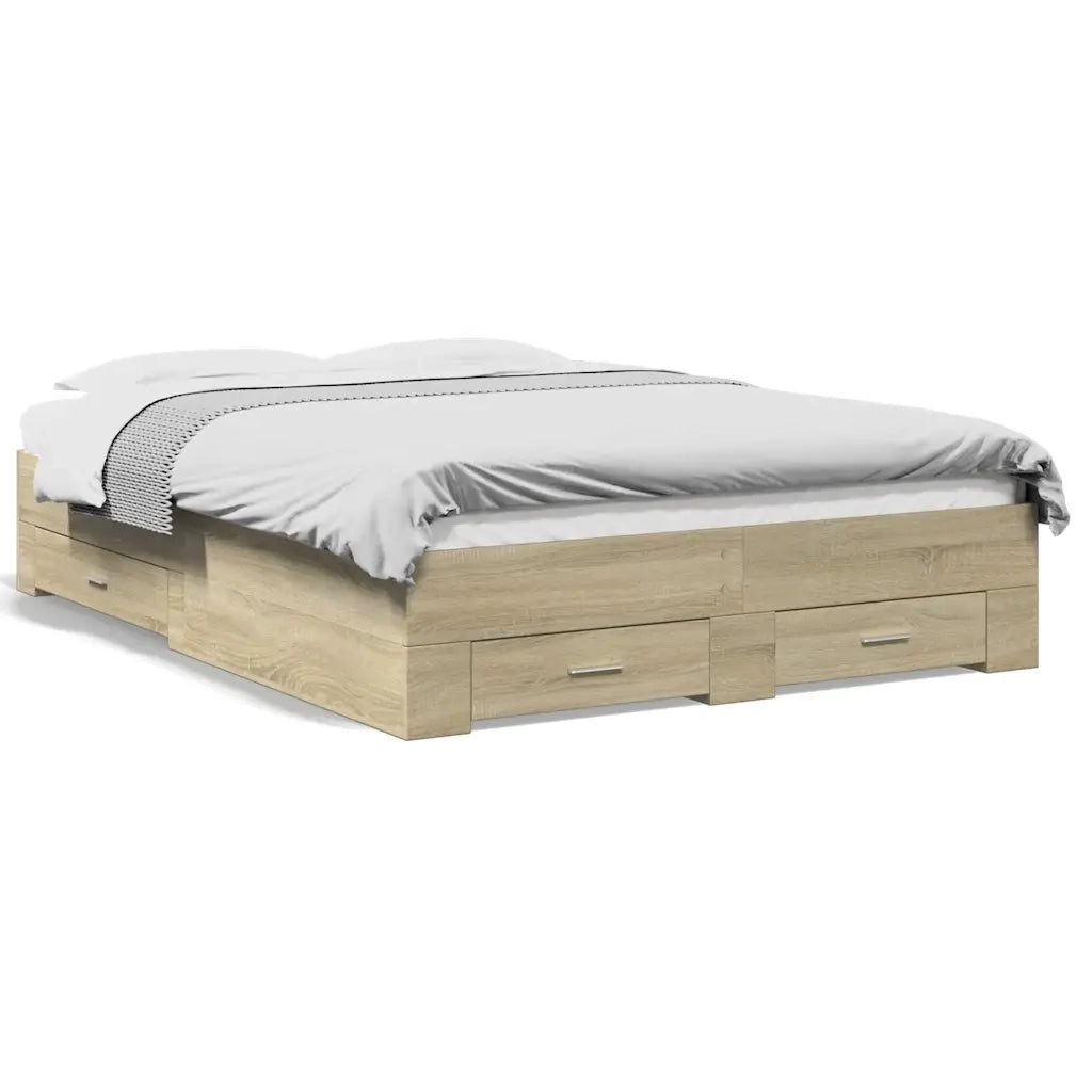 Letto matrimoniale | Letto per adulti | Giroletto Cassetti Rovere Sonoma 135x190 cm Legno Multistrato