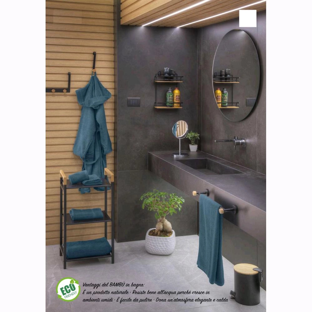 Scaffale e Ripiani per Bagno in Acciaio Colore Bianco Opaco e Bambù 40x30x78H cm 