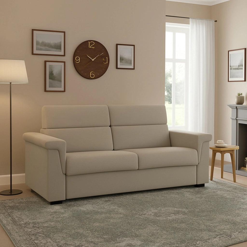 Tenna, Divano Letto 2 Posti Sfoderabile Made in Italy, 185x95 cm Beige