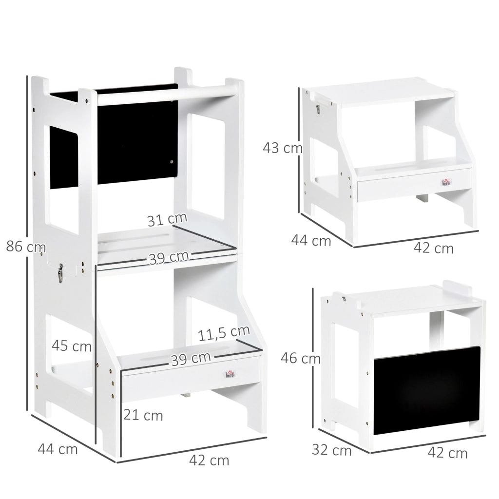 Torre di apprendimento 2 in 1 con scrivania e lavagna ¨C Xylo ¨C Bianco 42x44x86 cm