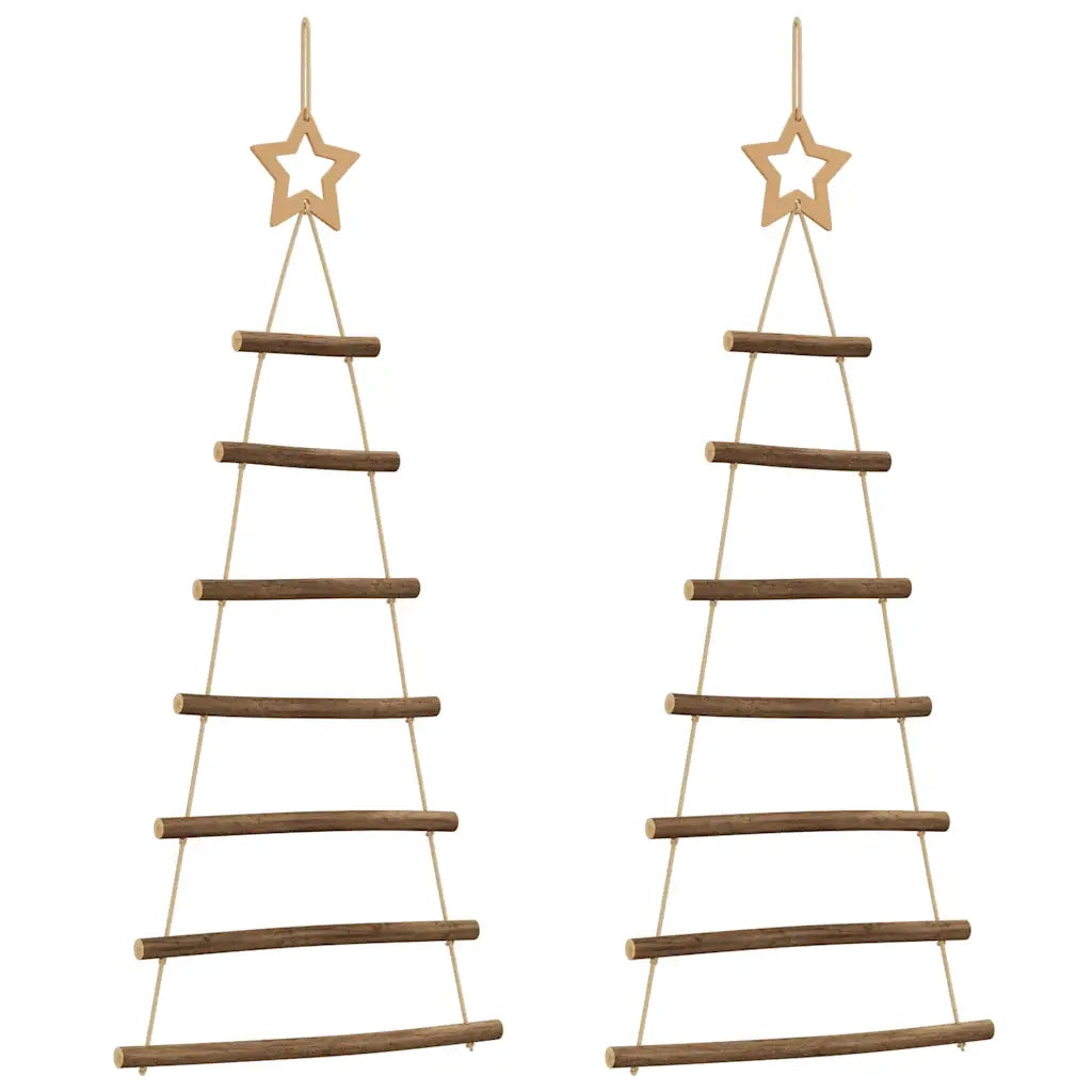 Alberi di Natale sospesi con stelle in alto 2 pz-Decorazioni natalizie 42x90 cm Ramo naturale