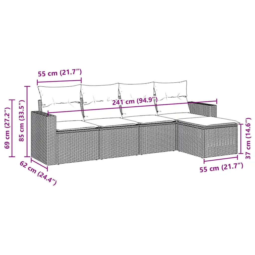 Set Divano da Giardino 5 pz | Set Salotto da Giardino con Cuscini Marrone in Polyrattan