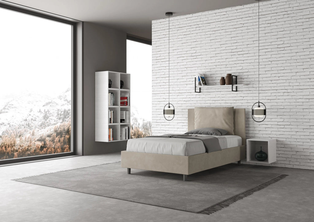 BS COM Letto una piazza e mezza senza rete imbottito 110x200 microfibra sabbia
