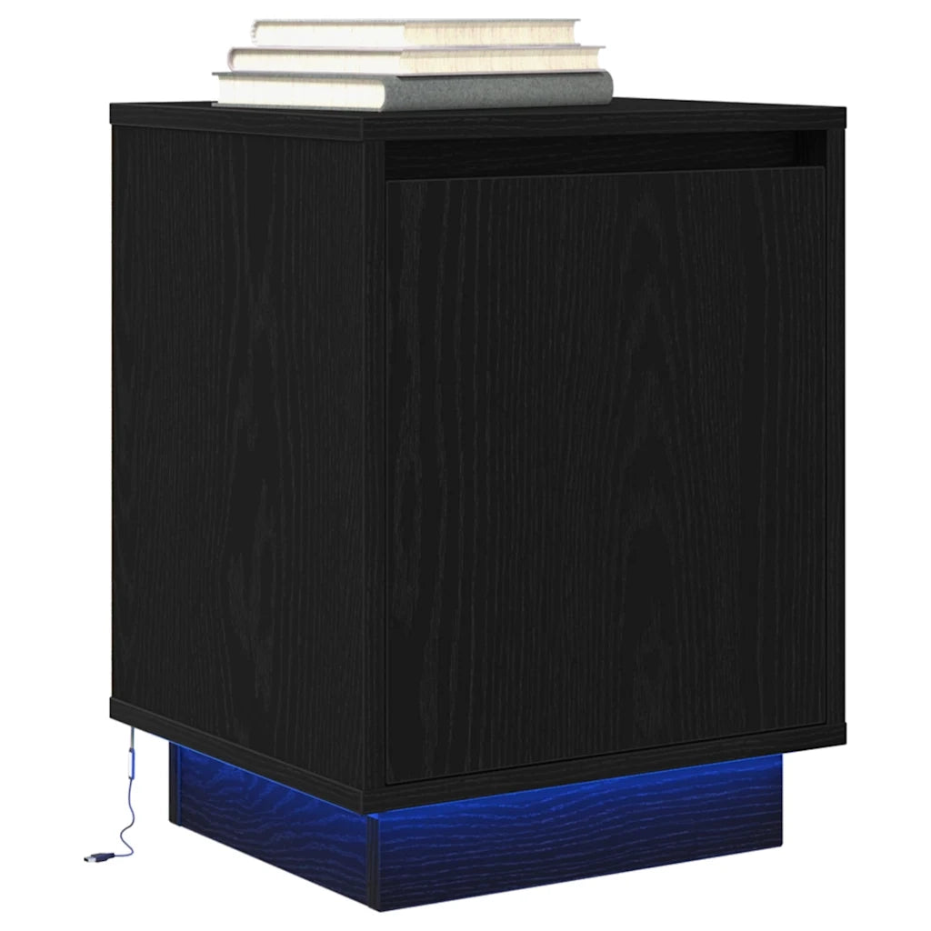 Comodino | Armadio da Notte | Mobiletto da notte con Luci LED Nero 38x34x50 cm