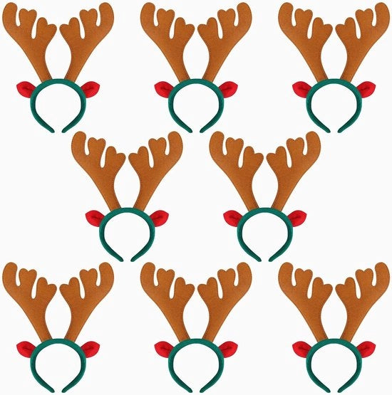Rendiergewei Hoofdband per Adulti - Accessori di Natale - Regali di Stagione e Propri Fondi per Fotobooth - Rosso 8 Pacchi - 10,5 cm di Larghezza.