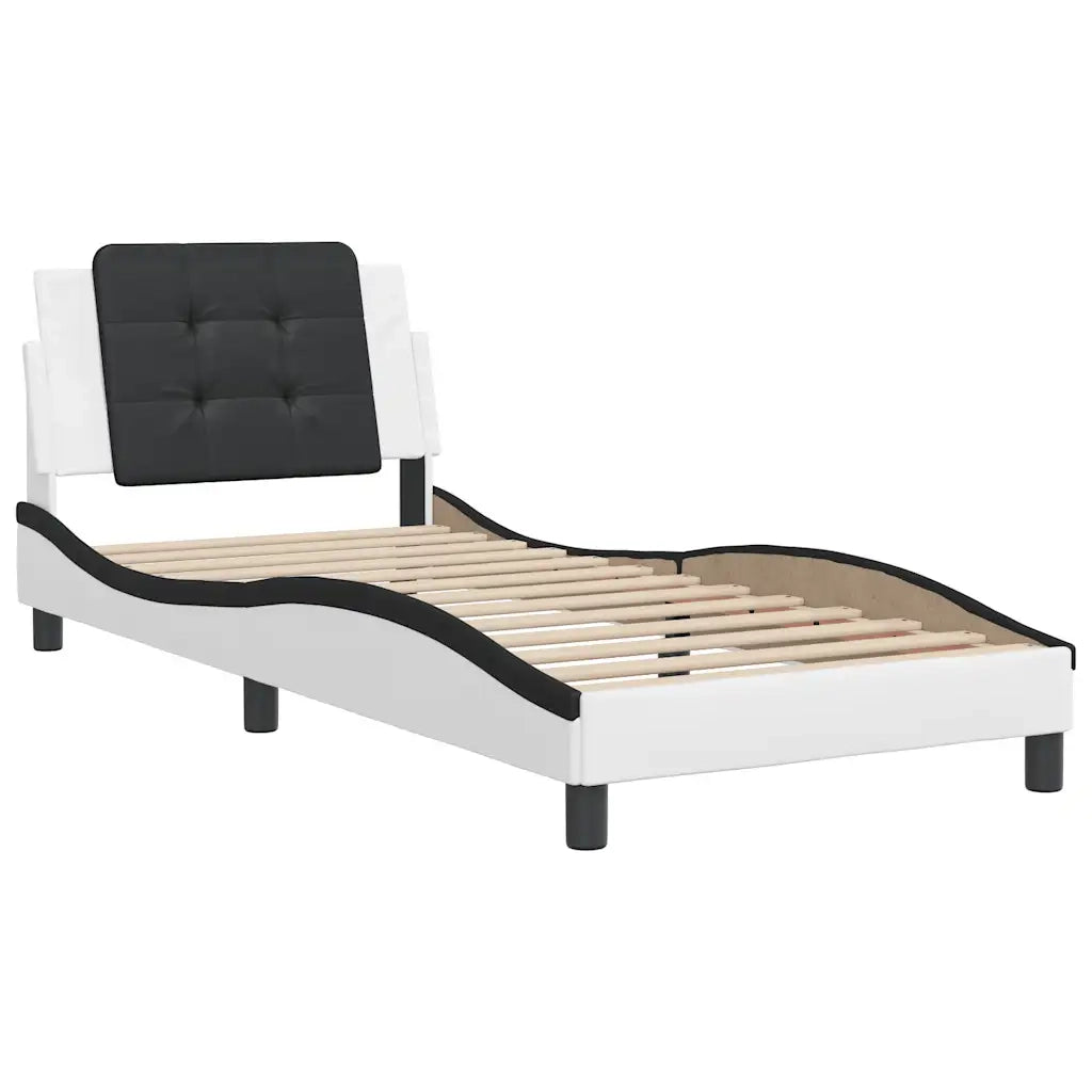 Letto singolo | Letto per adulti | Giroletto senza Materasso Zadar Nero e Bianco 100x200 cm in Similpelle