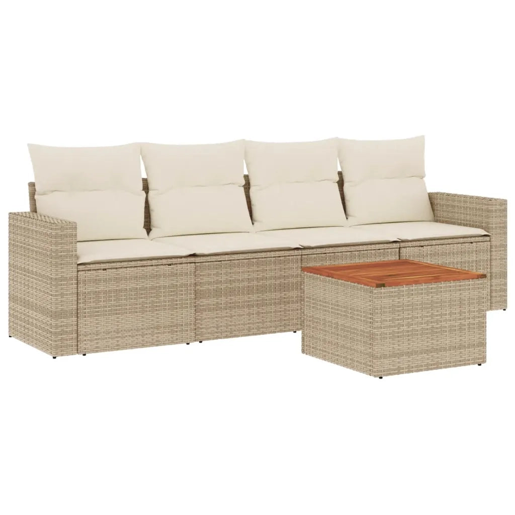 Set Divano da Giardino 5 pz con Cuscini Beige in Polyrattan 3256331