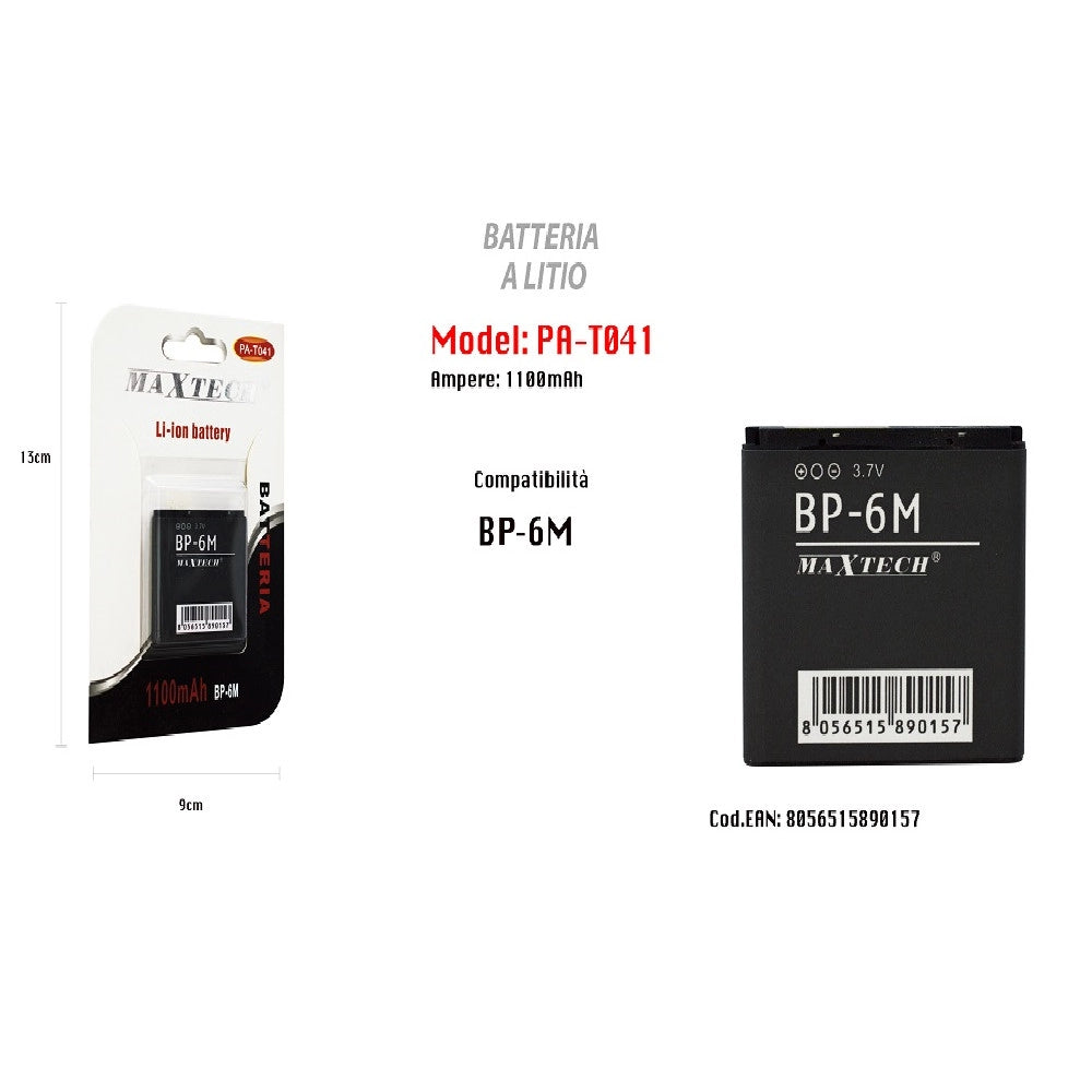 Trade Shop - Batteria Di Ricambio Compatibile Con Bp-6m 1100mah Litio Cellulare Maxtech Pa-t041 -