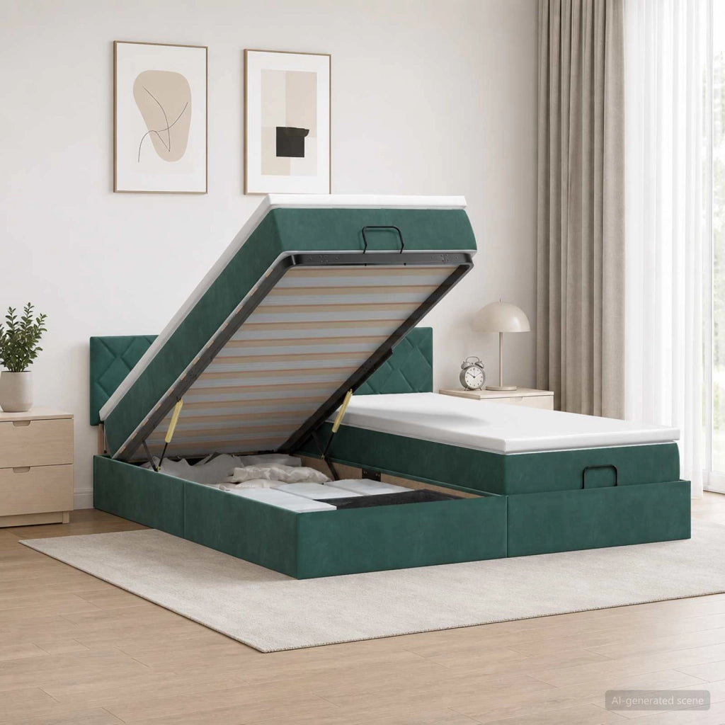 Letto ottomano con materasso 2 pz Verde Scuro Velluto 3456771