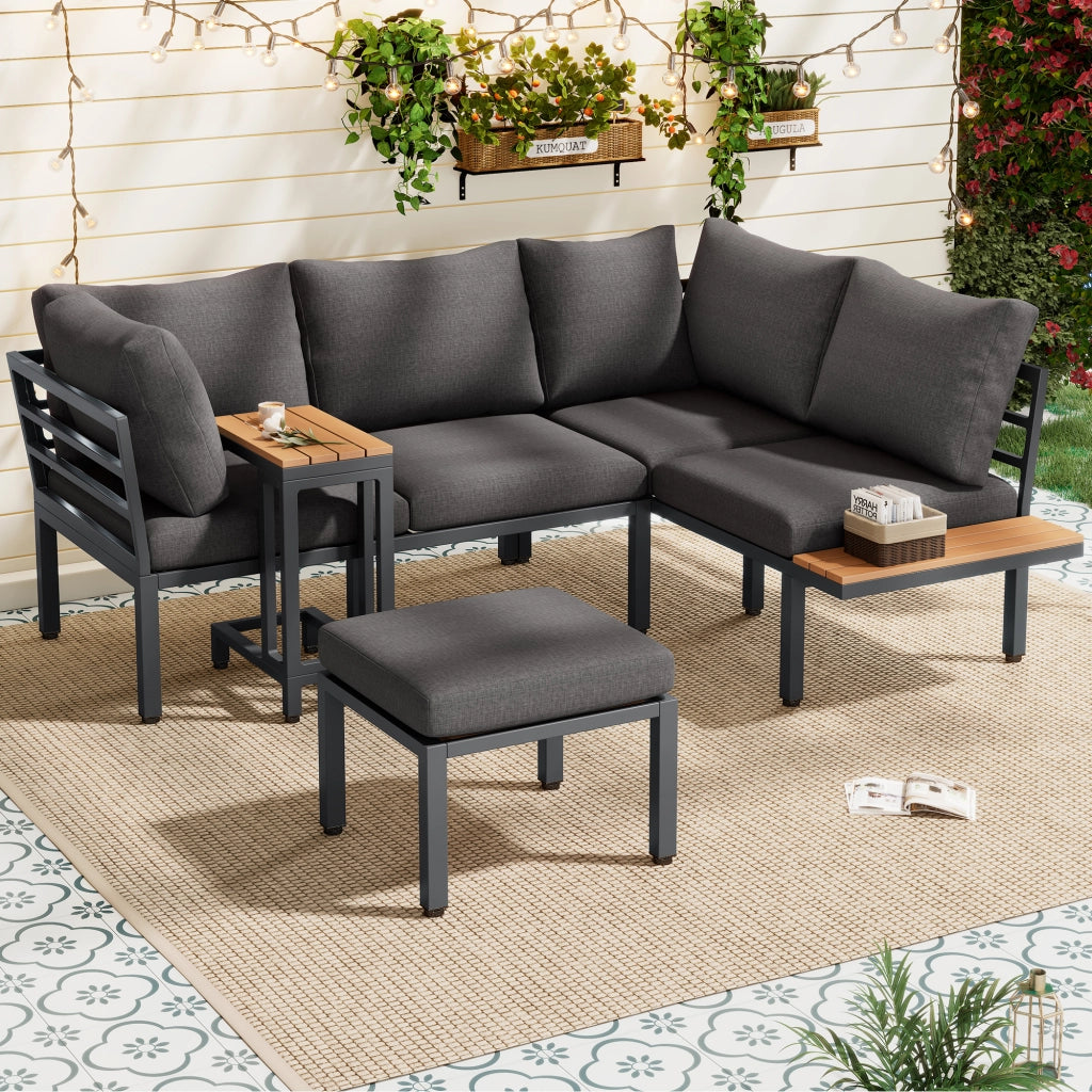Set Salotto da Giardino con Divano, Tavolino e Cuscini ¨C MINIMAL ¨C Polyrattan Grigio/Nero
