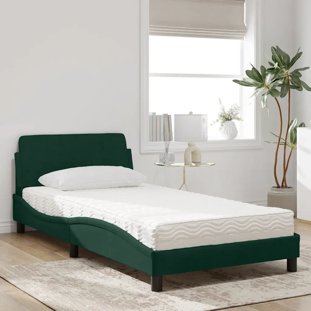 Letto con Materasso Dover Verde Scuro 100x200 cm in Velluto