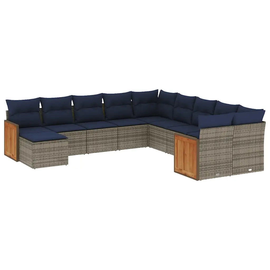 Set Divani da Giardino 11 pz con Cuscini Grigio in Polyrattan 3228252