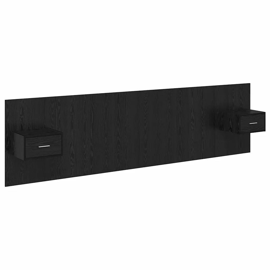 Testiera | Testata con Comodino 3 pcs Rovere Nero Legno multistrato